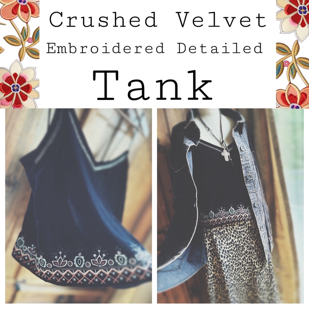 Tank Crushed Velvet Embroidered Detailing - Picture 3 of 10